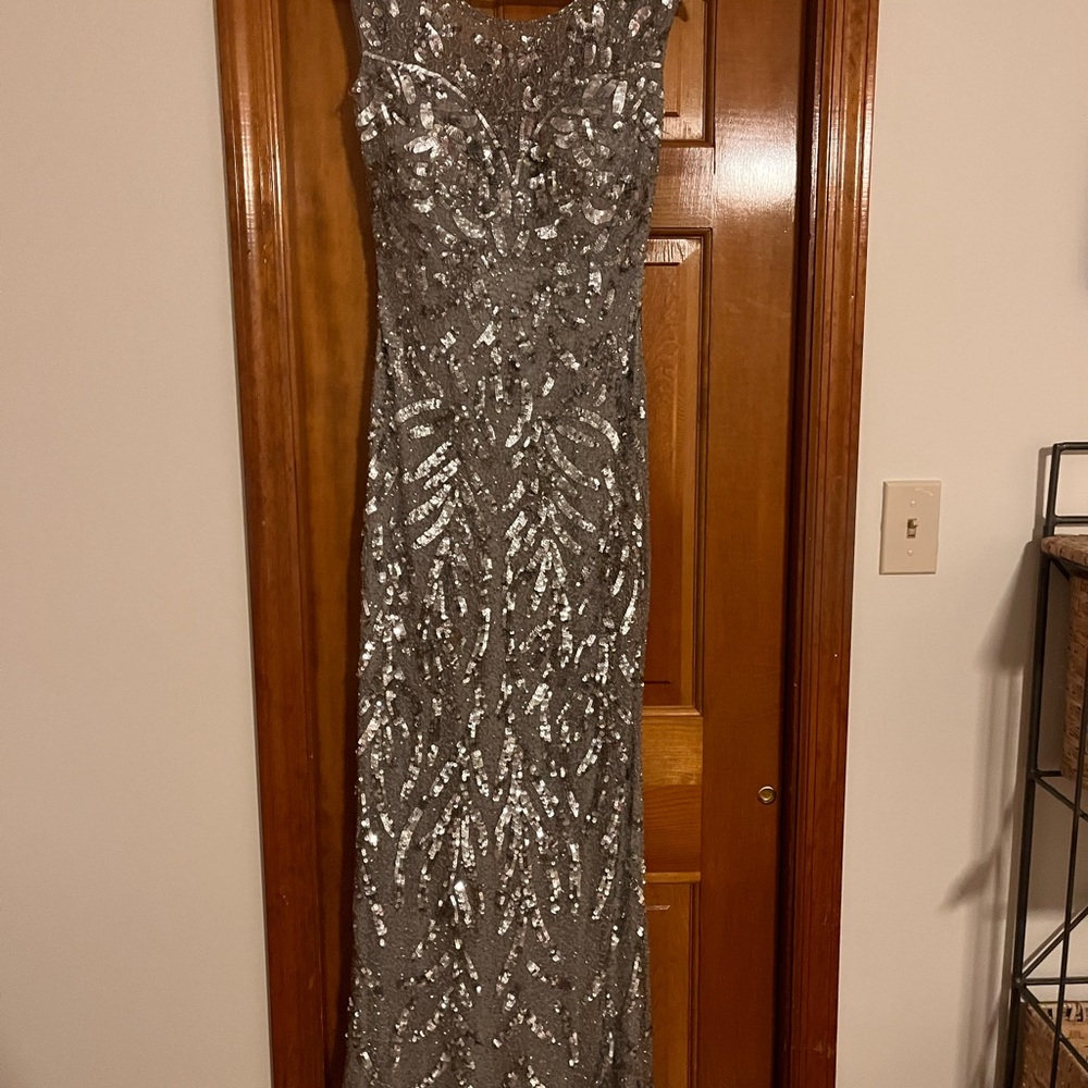 Elegant Silver Sequin Evening Gown